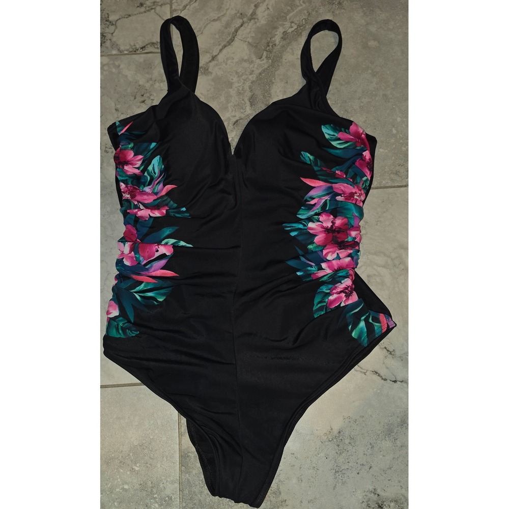Miraclesuit Genesis Temptress 1 Pc Swimsuit 10 or 12 Black Floral Slimming